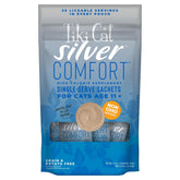Tiki Cat Silver Comfort sachets pack for senior cats with high-calorie nutrition.