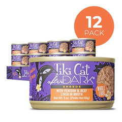 Tiki Cat After Dark Shreds Higado de Res, aroma cárnico y sabor intenso.
