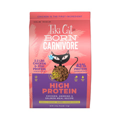 Tiki Cat Born Carnivore alimento seco para gatos con pollo y mariscos, ideal para sabor y nutrición.