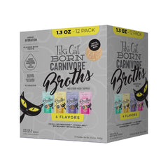 Tiki Pets Born Carnivore Broths pack de 12 sobres para hidratar y realzar sabor.