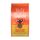 Tiki Pets Tiki Cat Born Carnivore, empaque frontal, fórmula alta proteína para gatos interiores.