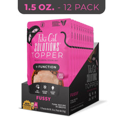 Tiki Pets Topper Fussy atún real en caldo, sabor sabroso para gatos exigentes.