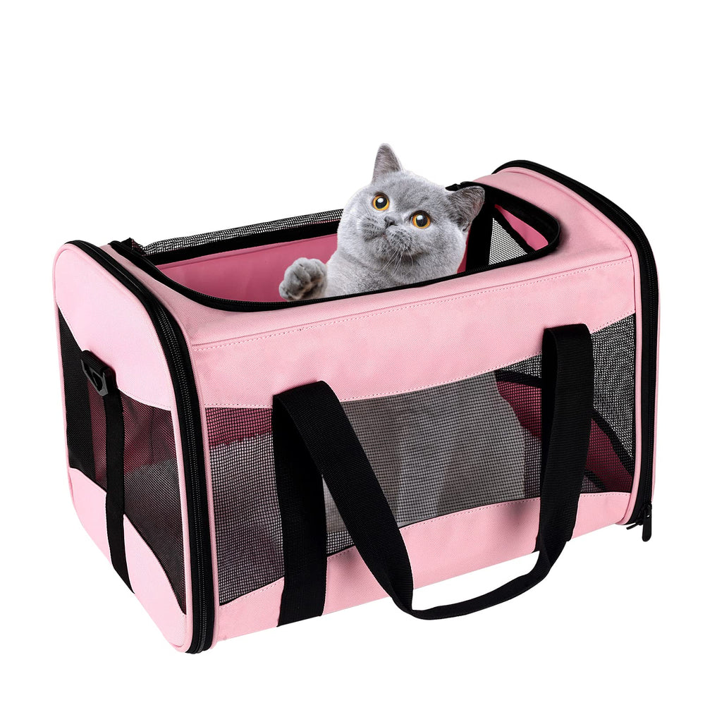 Top tasta transportín para gatos tamaño XL, rosa, ideal para viajes.
