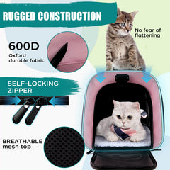 Top Tasta transportín mascotas rosa, correas dobles para llevar con comodidad.