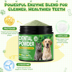 Trihood polvo dental con enzimas para perros y gatos, apoya salud bucal.