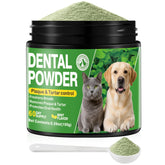 Trihood polvo dental para perros en envase, ayuda a limpieza diaria.