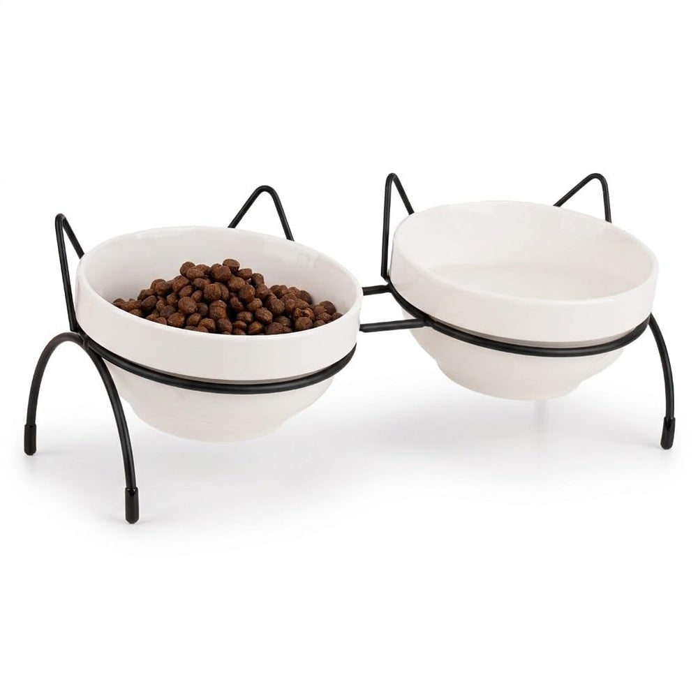 TRUNDISAN cuencos dobles cerámicos para gatos con soporte elevado para comer cómodo.