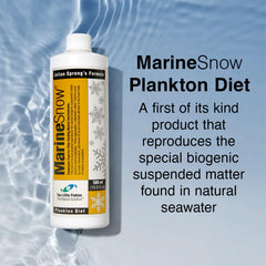 Two Little Fishies Marine Snow etiqueta clara para manejo y dosificación.