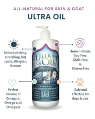 Ultra Oil Skin & Coat Supplement se mezcla en la comida para un pelaje más brillante.