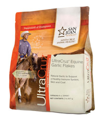 UltraCruz Ajo en escamas para caballos, frasco resistente para uso diario.