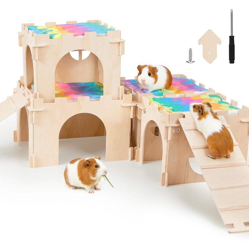 Unicorn Catcher: casa para cobaya de madera con escaleras para descanso seguro.