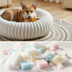 URGVANZ PET cama donut crema para interiores, refugio cálido para mascotas.