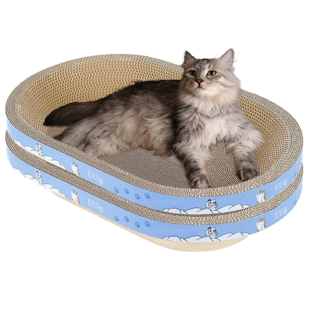 Rascador UUig para gatos, forma oval con cama integrada para rascar y descansar.