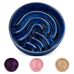Plato lento para perros de vancasso en cerámica azul, ideal para comer más pausadamente.