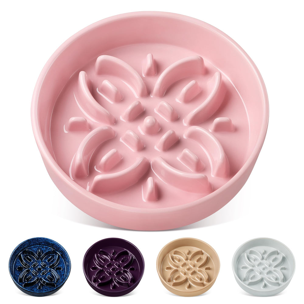 Vancasso tazón cerámico lento con laberinto floral rosa, ideal para perros medianos