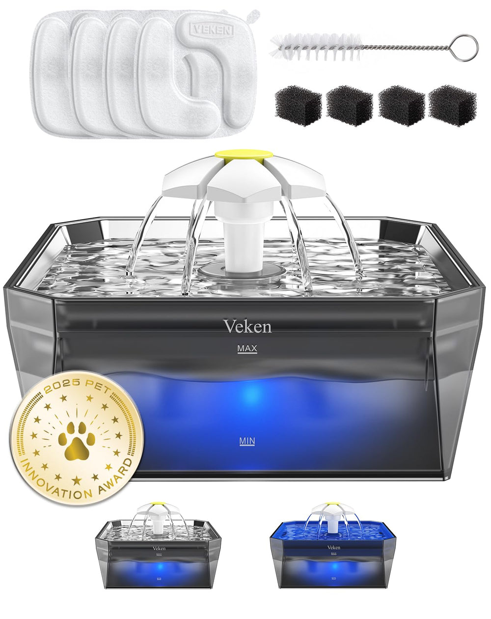 Veken fuente de agua para gatos con tapa de acero inoxidable y capacidad 50oz.