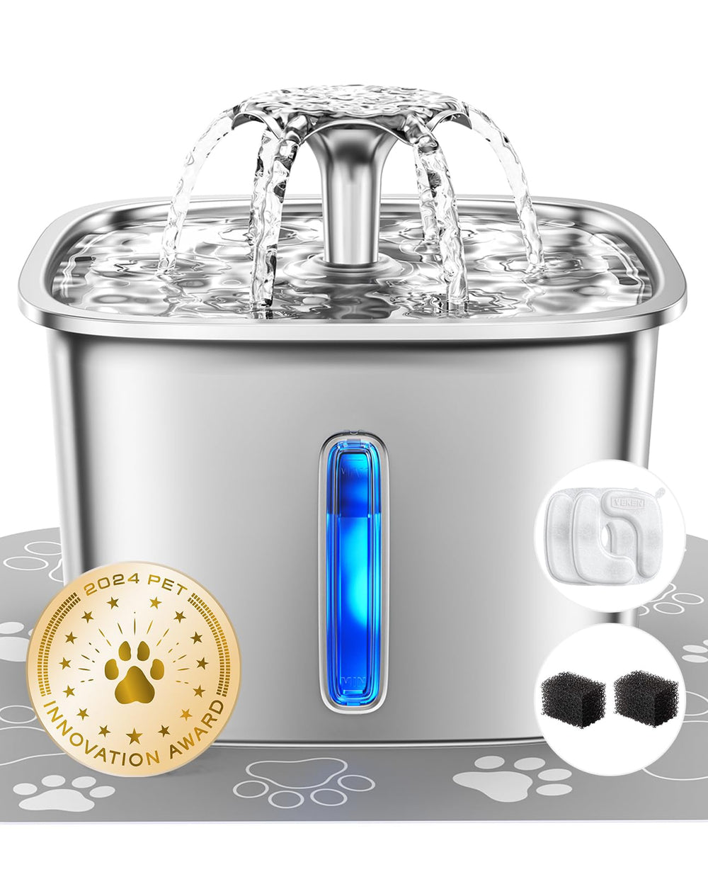 Fuente Veken para gatos en acero inoxidable 95oz mantiene agua limpia y segura