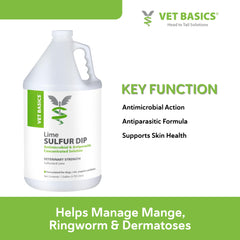 Vet Basics Lime Sulfur Dip, uso en perros y gatos para manejo de irritación cutánea.
