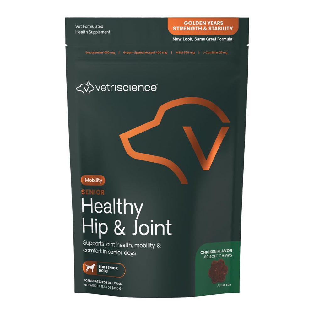 VetriScience Senior masticables para cadera y articulaciones, apoyo diario para movilidad.