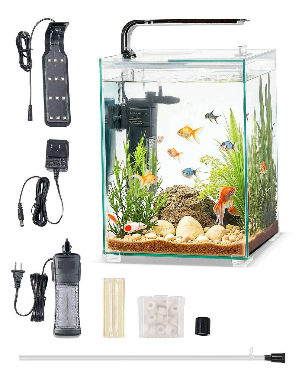VEVOR acuario 5 galones, frente-claridad-360, ideal para observar peces desde cualquier ángulo.
