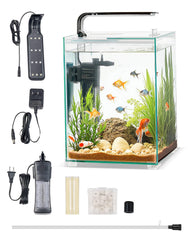 VEVOR acuario 5 galones, frente-claridad-360, ideal para observar peces desde cualquier ángulo.