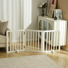 VEVOR barrera de cuatro paneles plegables en blanco, ideal para pasillos.