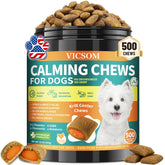 VICSOM en bote de 500, golosinas calmantes para perros, ideal para uso diario.