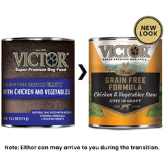 Victor premium para perro, estofado con pollo y verduras, sin granos.