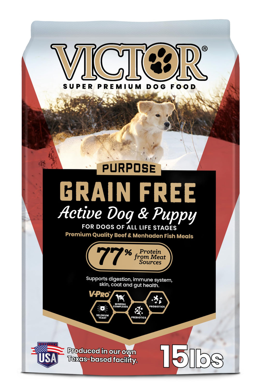 VICTOR sin granos, bol de comida para perro activo y enérgico