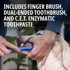 Virbac C.E.T. dual-ended toothbrush designed for comfortable brushing.
