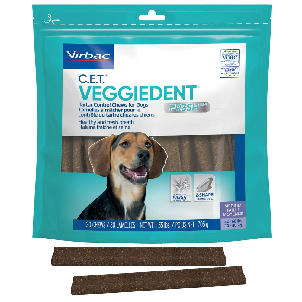 Virbac CET VEGGIEDENT FR3SH: bocado con forma Z para limpieza dental eficiente.
