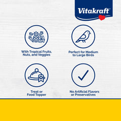 Vitakraft Cóctel de Frutas: cacatua disfruta frutos tropicales naturales como snack variado.