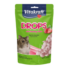 Vitakraft Hamster Strawberry Drops en bolsa, recompensa irresistible para juego y entrenamiento.