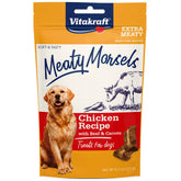 Vitakraft Meaty Morsels en empaque visible, snack sabroso para perros.
