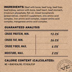 Vital Essentials: etiqueta de calidad muestra ingredientes sin aditivos.