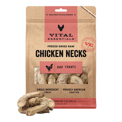 Vital Essentials cuellos de pollo deshidratados en bolsa de 9 oz para perros