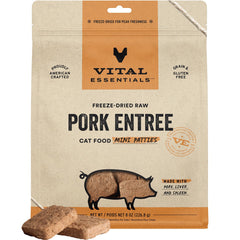 Vital Essentials frizada puerco mini-hamburguesas: proteína de alta calidad para gatos activos.