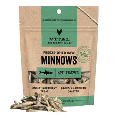 Vital Essentials Minnows: bolsa 0,5 oz snack proteico para gatos.