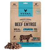 Vital Essentials trocitos de res crujientes para perros, alta proteína.