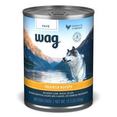 Wag lata para perro con pollo, textura cremosa, ideal para mezclar con croquetas.