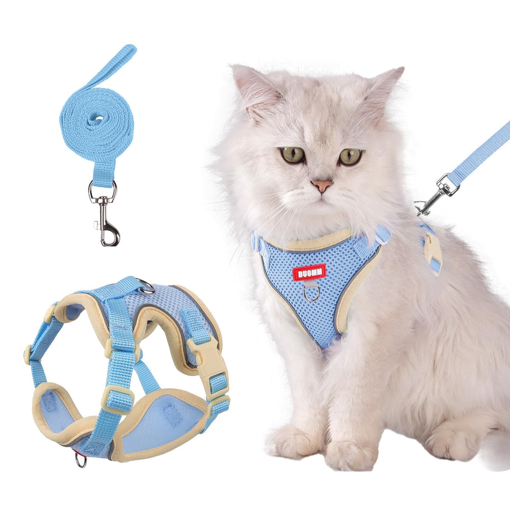 Arnés Wanheart para gato azul con malla ligera, cómodo para paseos.