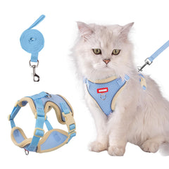 Arnés Wanheart para gato azul con malla ligera, cómodo para paseos.