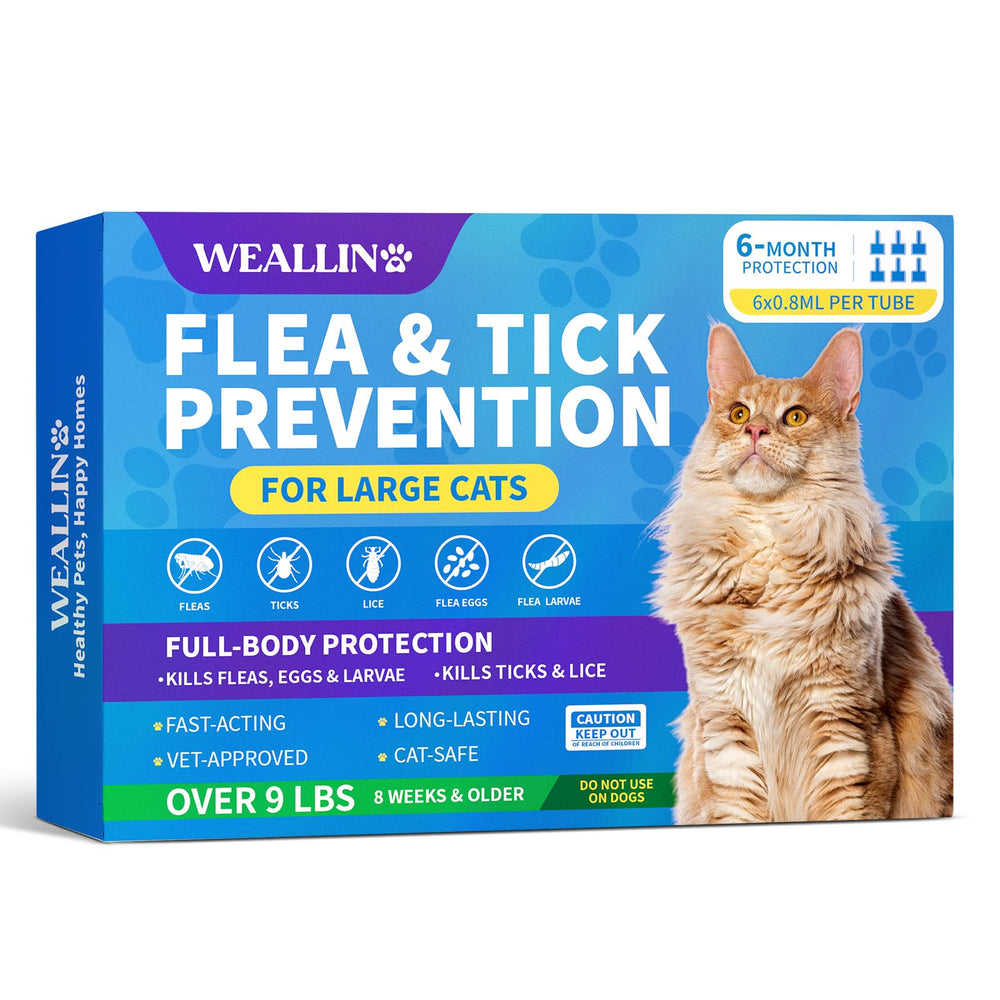 WEALLIN tratamiento para pulgas y garrapatas en gatos grandes, en bote.