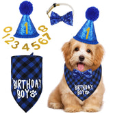 Weewooday bandana de cumpleaños para perros con cuadros, ideal para sesiones fotográficas.