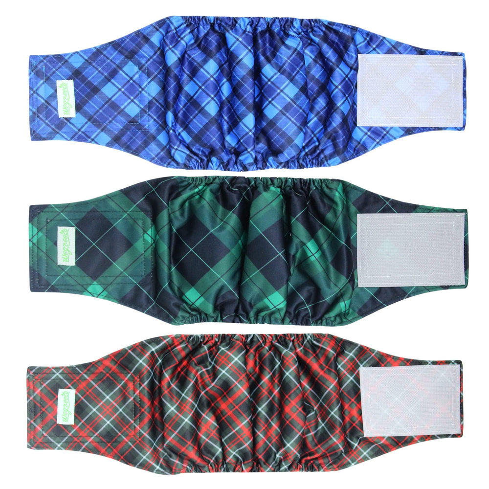 wegreeco banda lavable para barriga de perro macho, patrón azul a cuadros, ideal para uso diario.