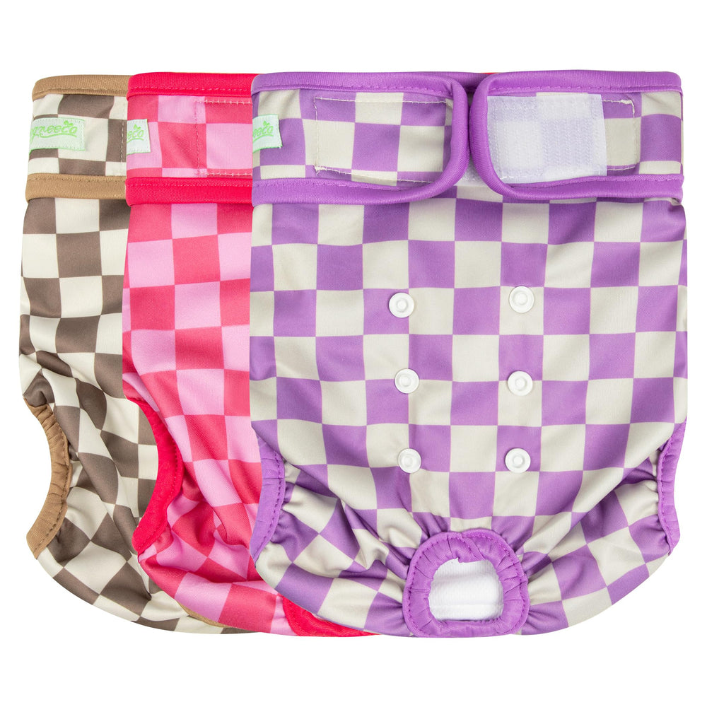 Pañales Wegreeco para perras en celo, diseño de cuadros rojo, ajuste cómodo.