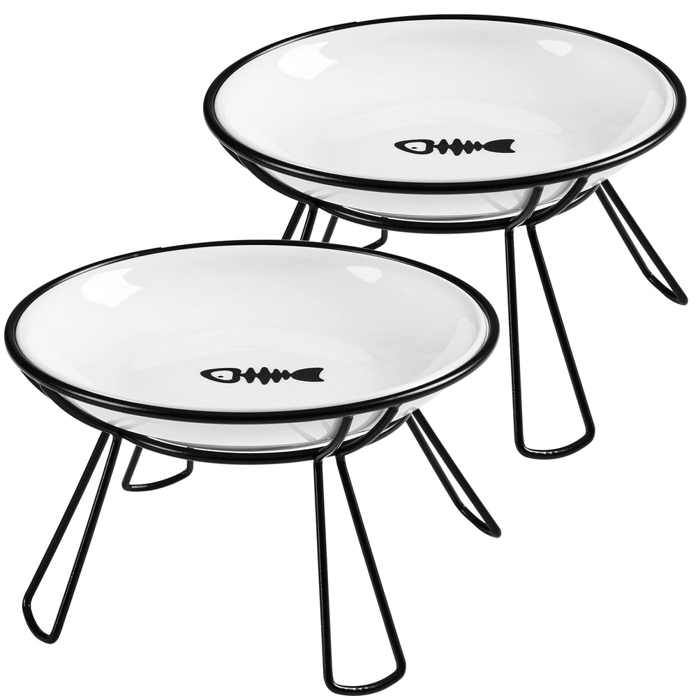 Wellbro cuencos elevados de cerámica con soporte metálico para agua y comida.
