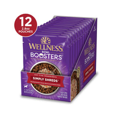 Wellness Bowl Boosters Simply Shreds, textura carne y verduras visibles para realzar el plato.