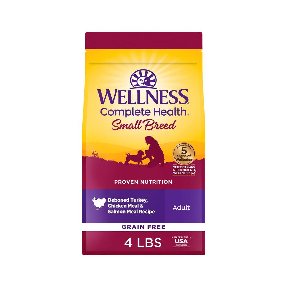 Wellness Complete Health para perros pequeños, bolsa de 4 libras, apoya energía diaria.