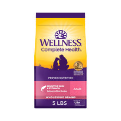 Wellness Complete Health: bolsa de 5 libras para perros con piel sensible.